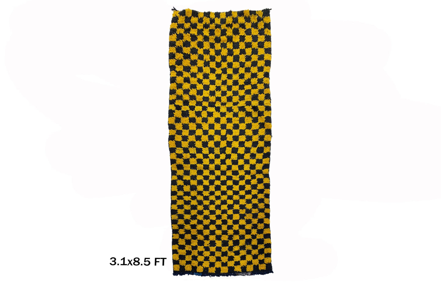 Black and Yellow Checkerboard Moroccan rug, 3x8.5 Runner.