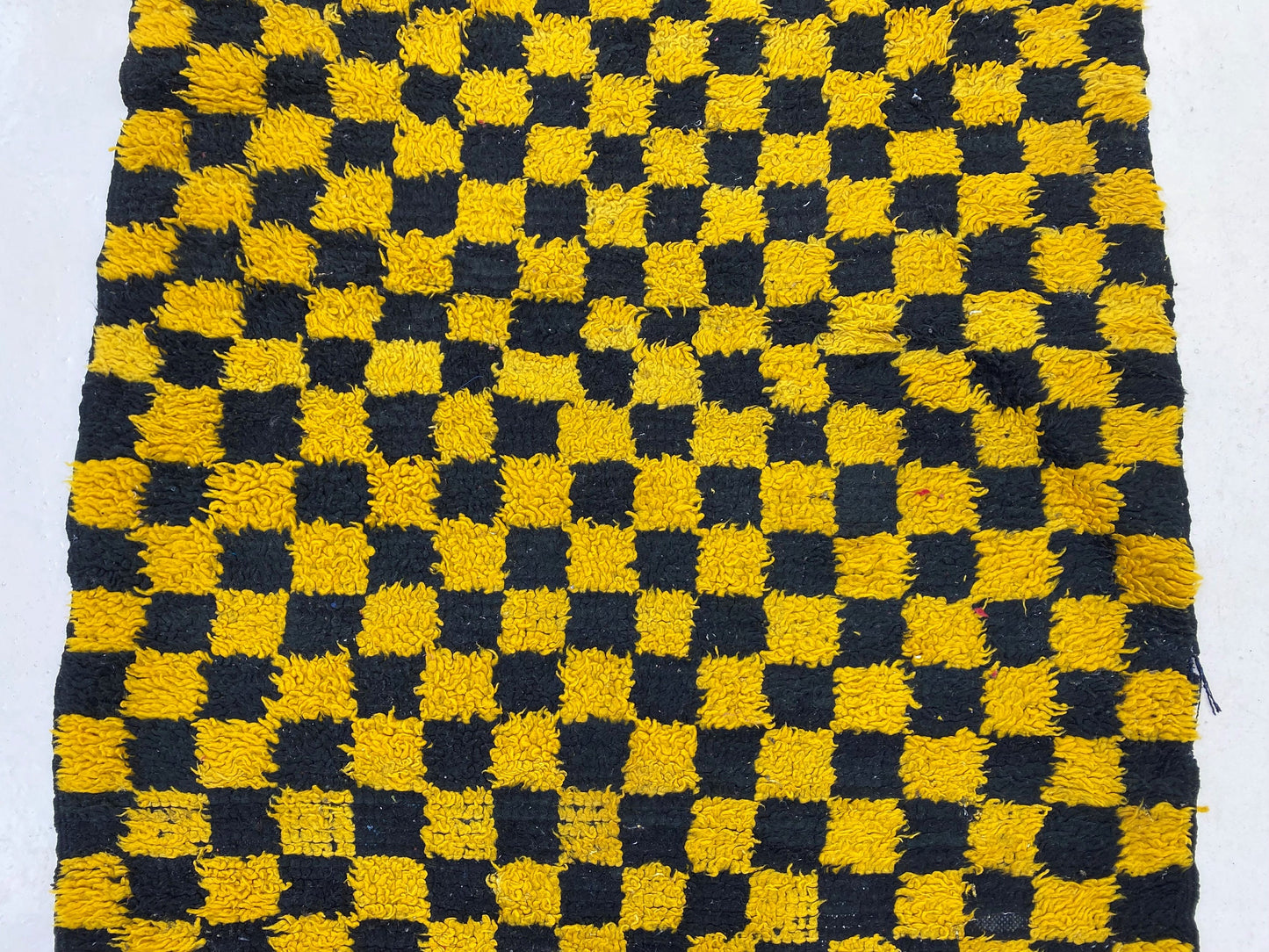 Black and Yellow Checkerboard Moroccan rug, 3x8.5 Runner.