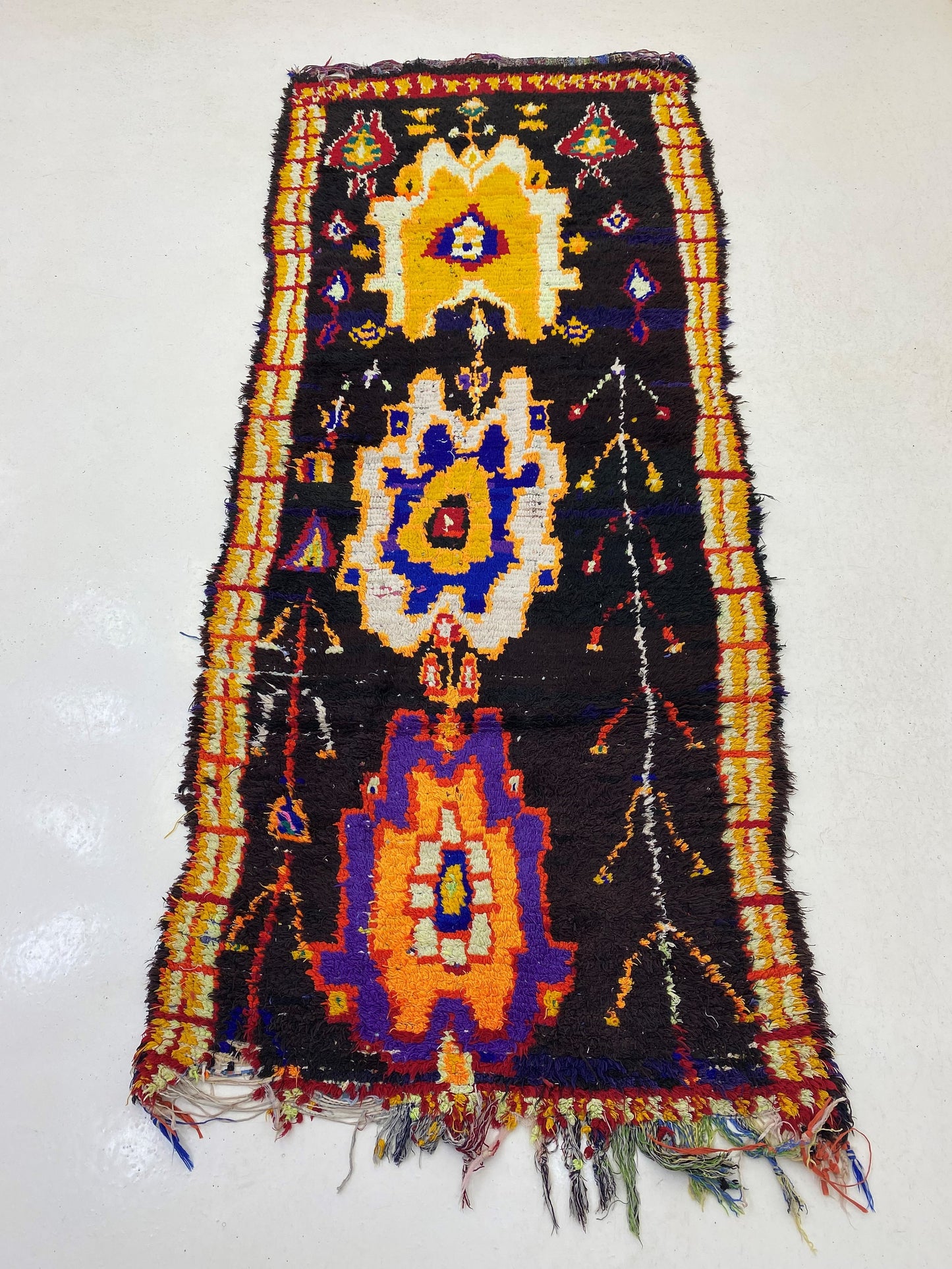 Abstract Moroccan Runner, Long Vintage 8x3 Runner Rug.