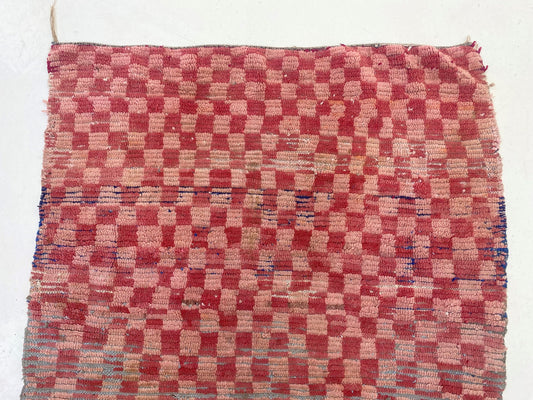 Tapis de couloir unique pour décoration d'intérieur 7x3, tapis de couloir marocain à carreaux roses vintage.