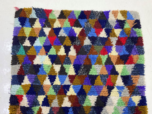 Narrow Vintage Boho Decor Runner, Checkered Colorful Moroccan 7x2 runner.