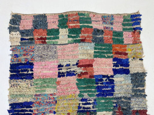 Tapis Boucherouite, Tapis de décoration d'intérieur bohème vintage, Tapis marocain coloré.