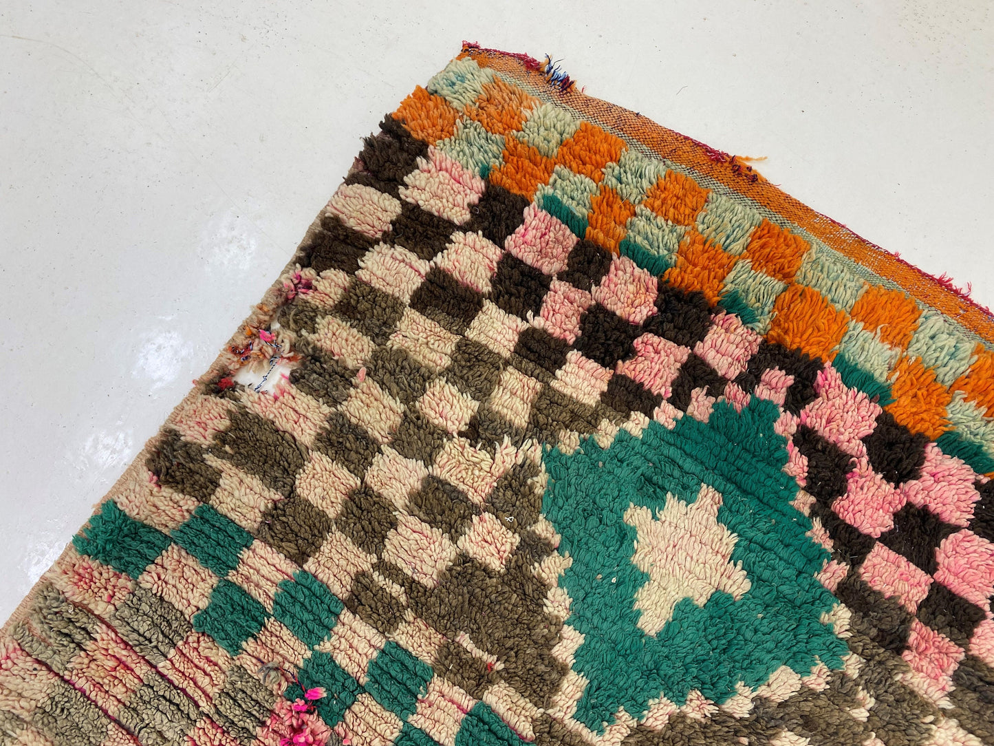 Checkered Moroccan 4x8 Runner, Vintage Diamond Runner Rug.