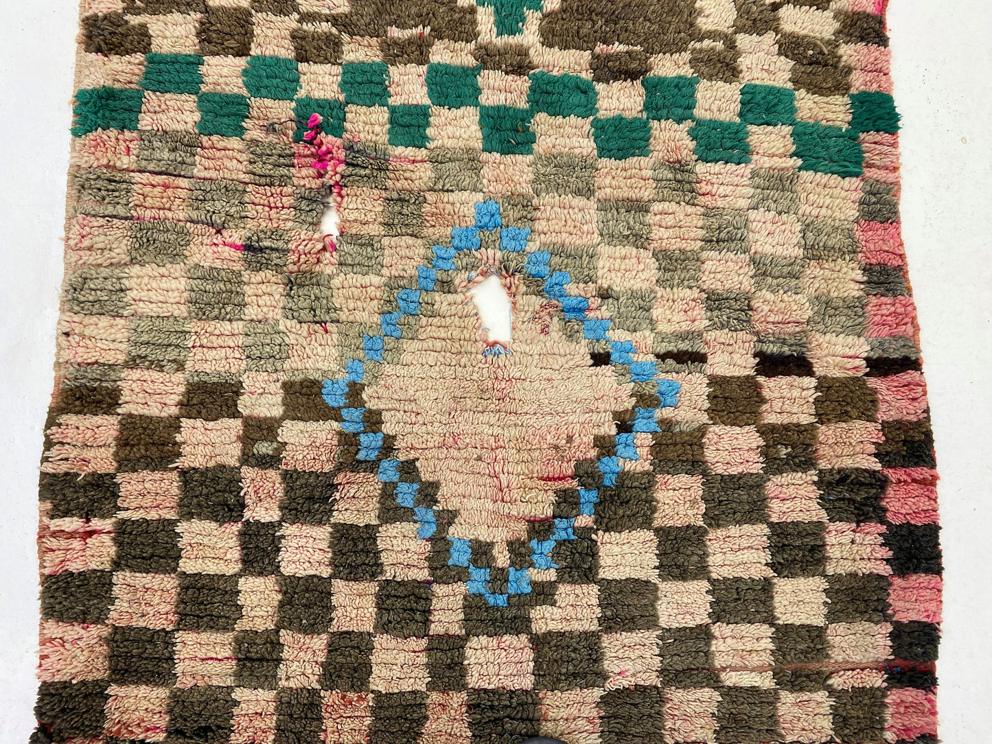 Checkered Moroccan 4x8 Runner, Vintage Diamond Runner Rug.