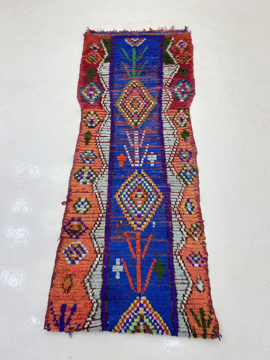 Vintage Moroccan Runner Rug, 3x7 FT, Berber Unique Rug Runner.