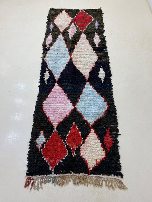 Tapis de couloir marocain Boucherouite 3x10, tapis vintage Diamond.