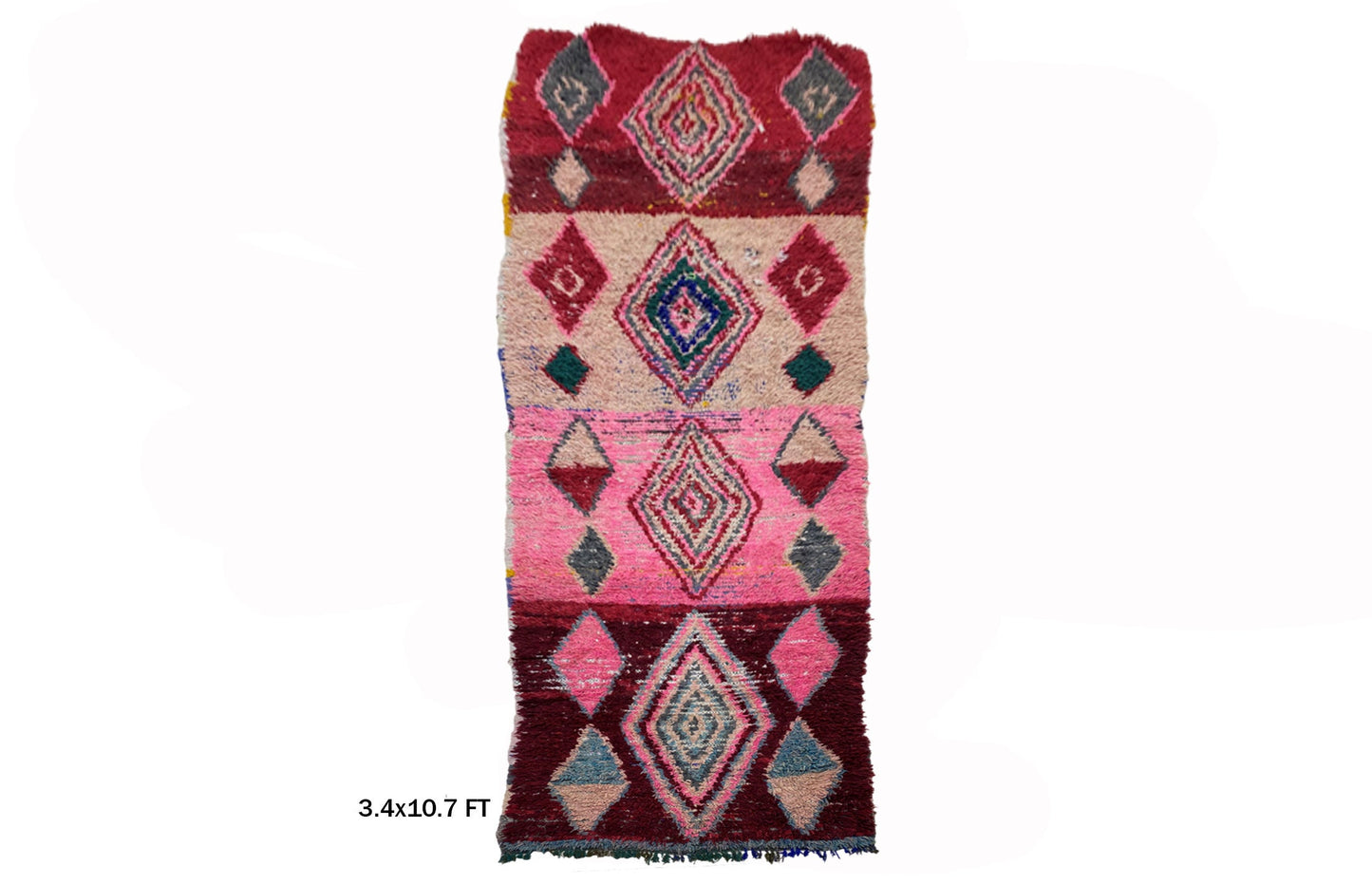 Vintage Bohemian Runner, 3x11 Moroccan Runner Rug - Colorful Diamond Pattern.