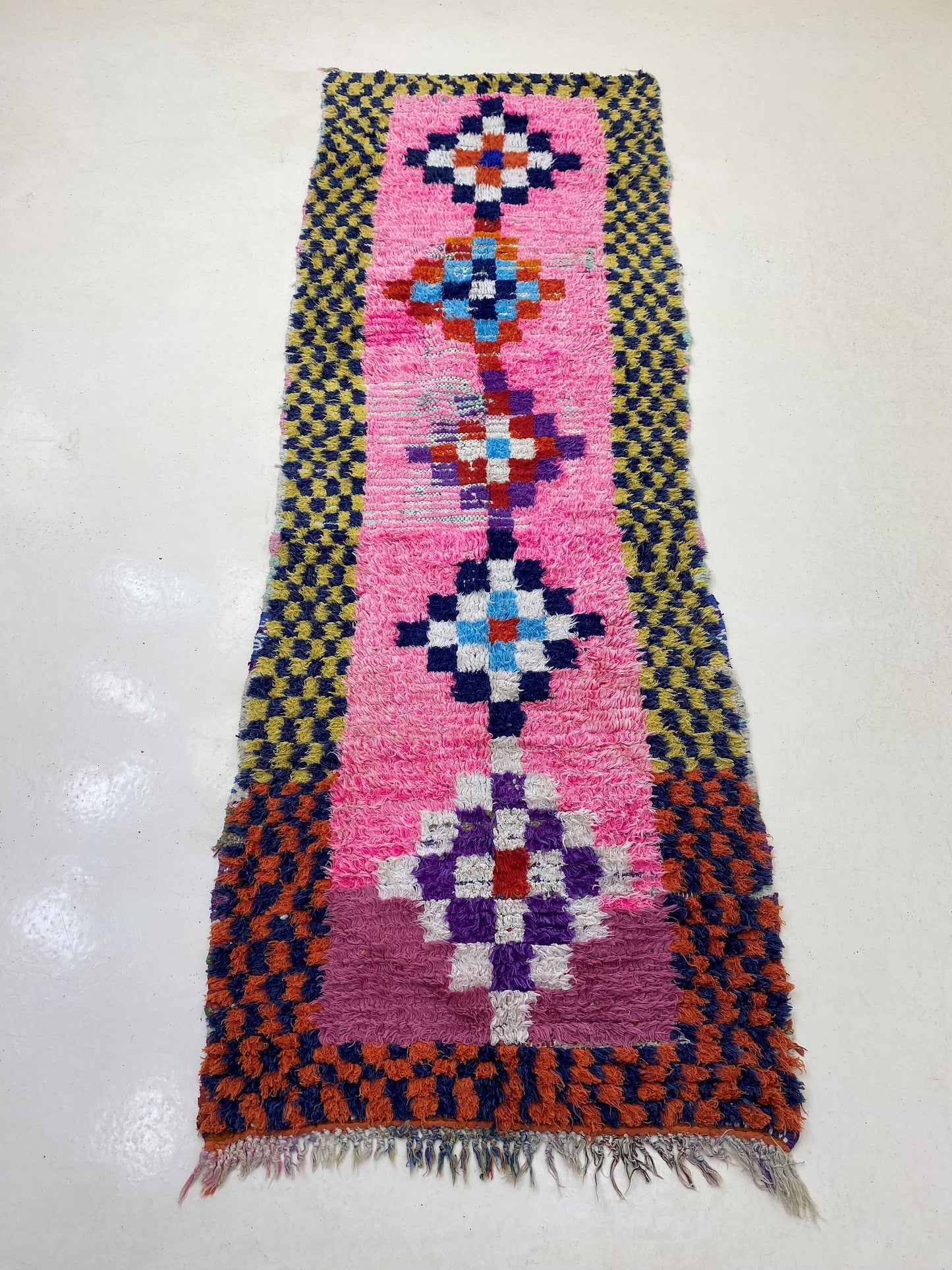 Long Diamond Moroccan Runner Rug, Woven Colorful 9x3 Rug.