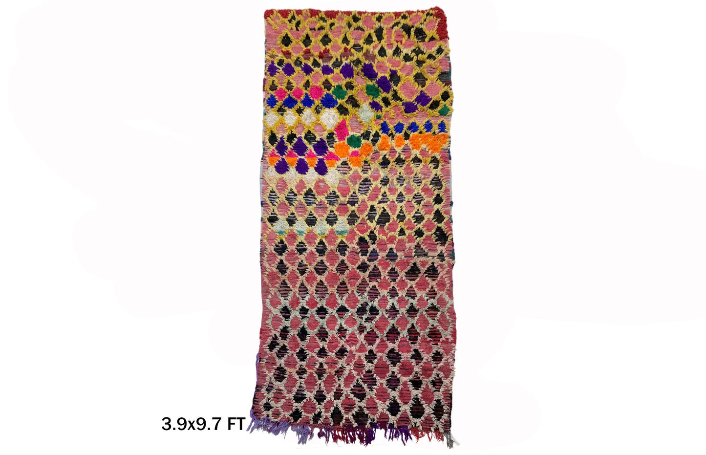 Moroccan Rug Runner, 4x10 Vintage Unique Rug, Unique Wool Boho Runner.