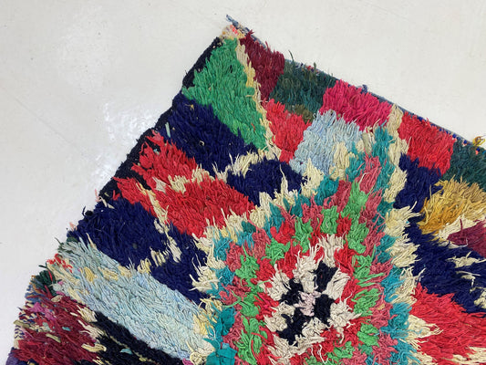 Colorful Handwoven Moroccan Wool 3x9 Runner Rug, Tribal Berber Dimond colorful rug runner.