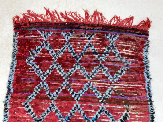 Moroccan Red Grid 3x11 Runner Rug, Hallway Vintage Berber Rug Runner.