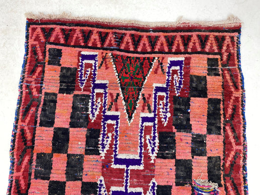 Vintage Moroccan Diamond 4x8 Rug, Handwoven Wool Unique Rug.