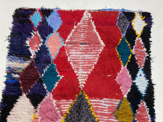 Morocco vintage old 4x9.5 rugs, large colorful diamond area Rug.