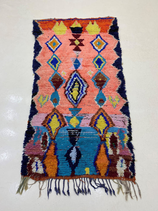 Tapis marocain 3x7, tapis de décoration vintage - Tapis berbère à losanges.