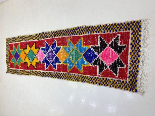 Tapis marocain unique 3x10, décor bohème vintage, tapis berbère coloré.