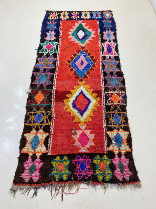 4x9 Vintage Moroccan Runner Rug, Vibrant and Stylish Berber Rug.