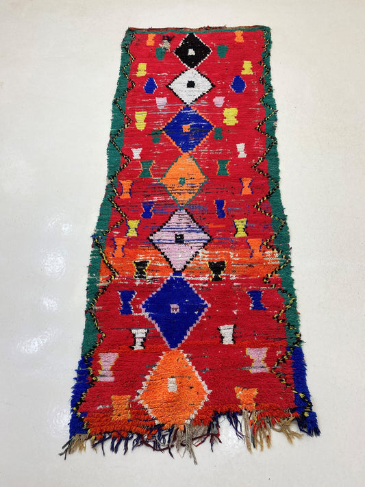 Tapis de couloir marocain unique, tapis berbère coloré vintage 3x8.