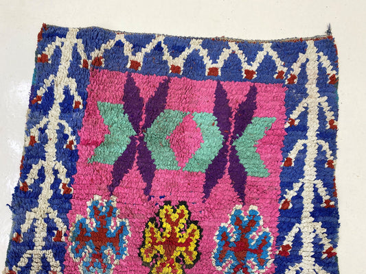 Tapis de couloir marocain coloré 3x7,5, tapis de couloir berbère vintage.