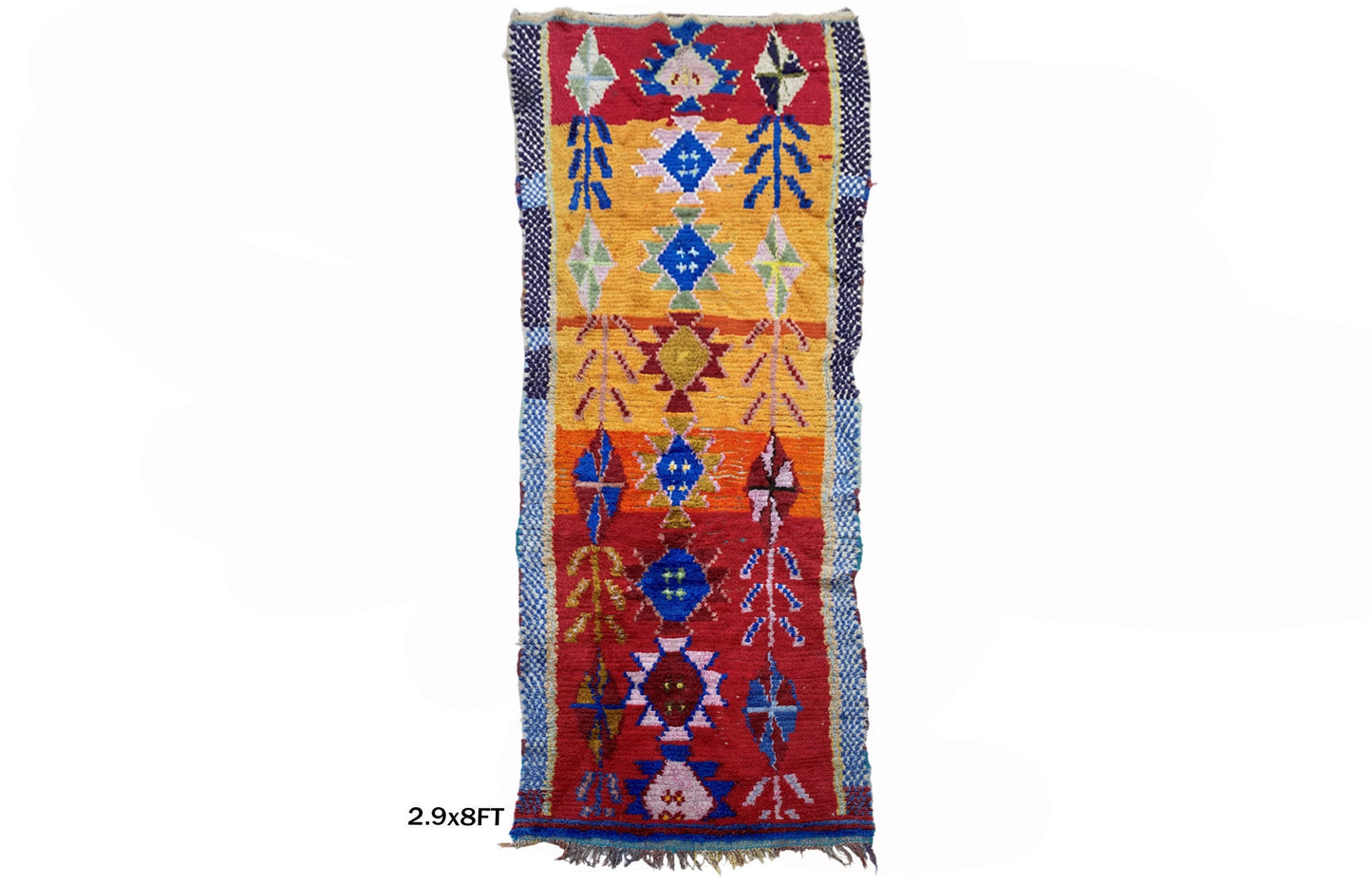 Berber Multicolor 3x8 Runner Rug, Bohemian Moroccan Rug Runner.