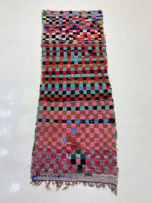 Tapis de couloir marocain 3x7, tapis de couloir vintage à carreaux colorés.
