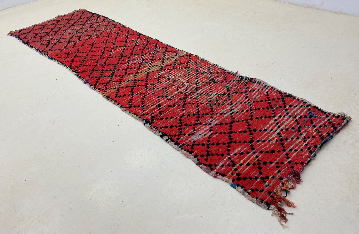 Red Moroccan Berber 3x9 Runner Rug, Long Diamond Rug Runner.