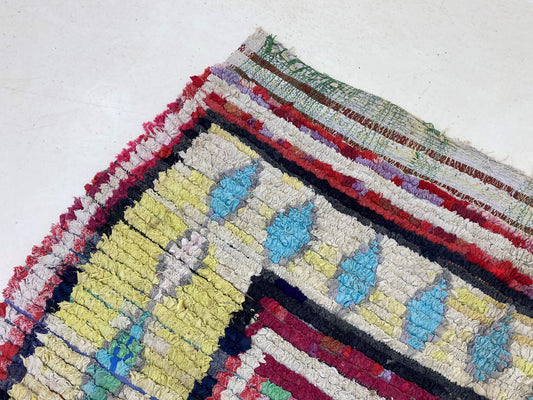6x9 Moroccan Boucherouite Area Rug, Colorful Vintage Rug.