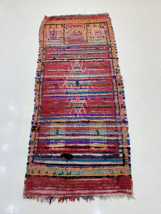 Tapis berbère marocain 3x7, tapis vintage usé unique.