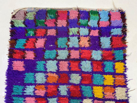 Narrow Checkered 3x10 Moroccan Runner, Vintage Colorful Berber Rug Runner.