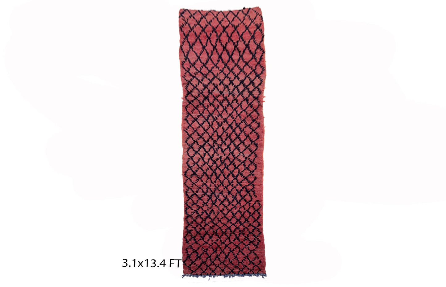 Extra Long vintage red diamond runner rug.