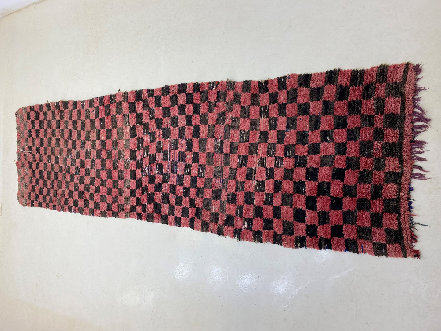 Vintage Moroccan Checkered Runner Rug 3x12.