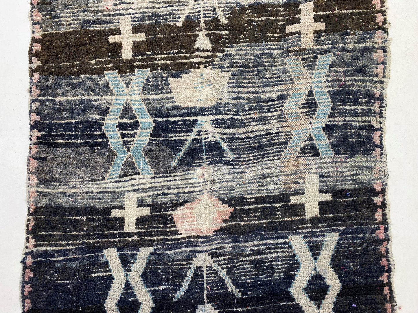 Moroccan Runner Rug, 4x12 Faded Vintage Wool Runner, Large Artistic Hallway Decor.