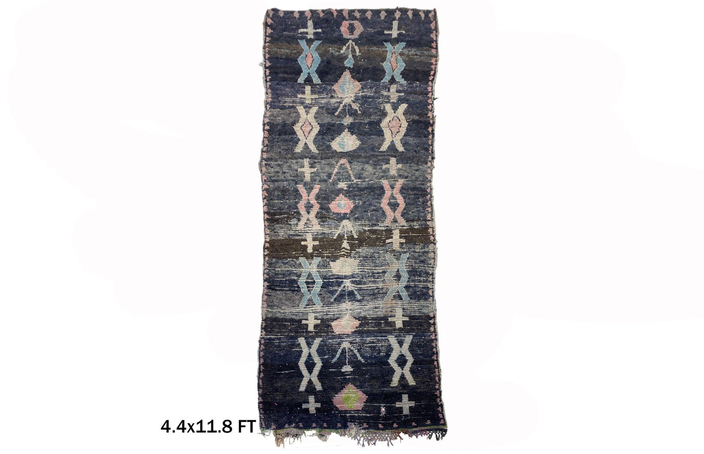 Moroccan Runner Rug, 4x12 Faded Vintage Wool Runner, Large Artistic Hallway Decor.