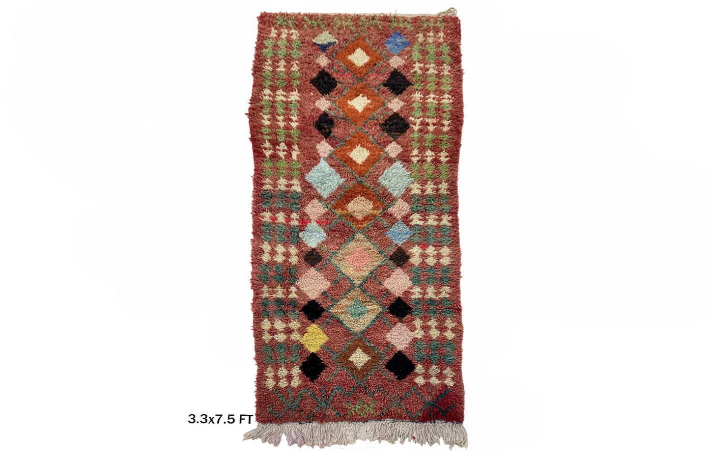 3x7.5 Vintage Berber Runner Rug, Colorful Moroccan Runner.