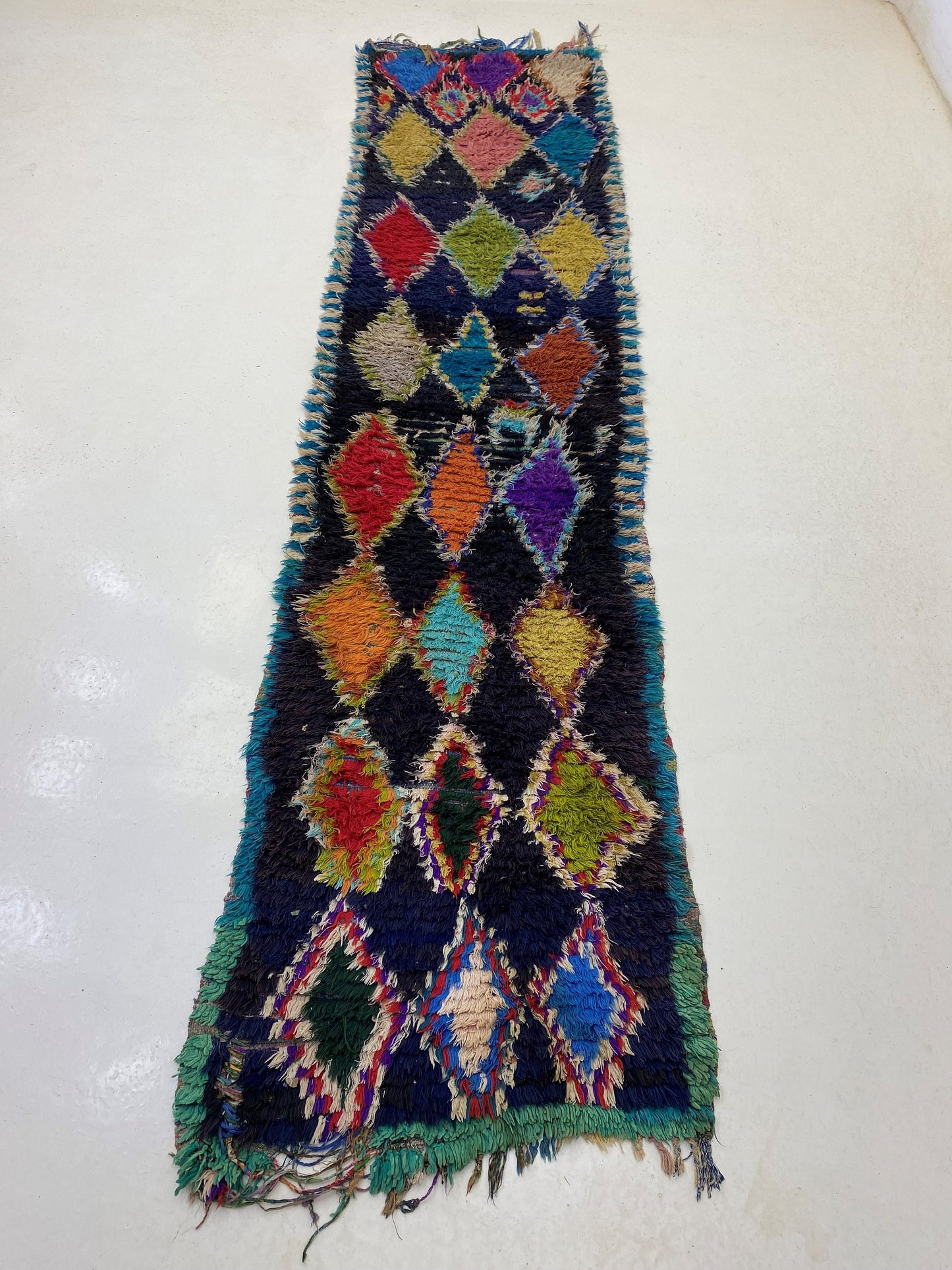 Moroccan Runner, Vintage Berber 2x10 Runner, Extra Narrow Diamond Runner.