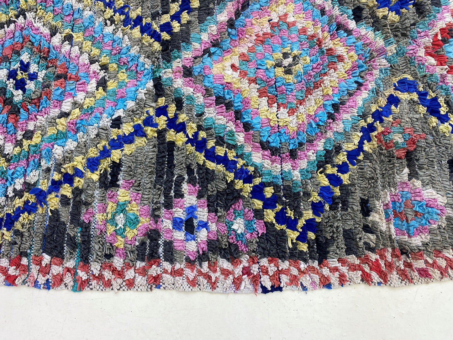 4x9 Moroccan Boucherouite Runner Rug, Vintage Boho Decor for Your Home.