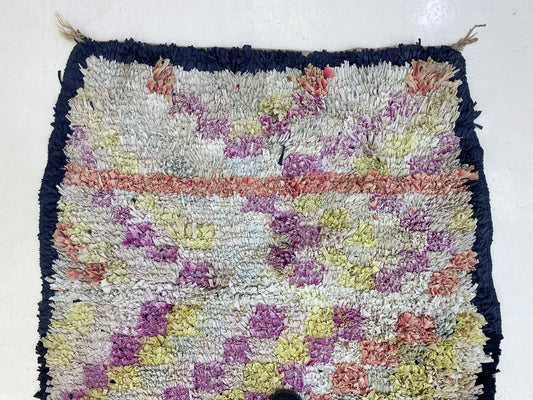 Tapis marocain vintage Boucherouite 4x8, tapis unique pastel.