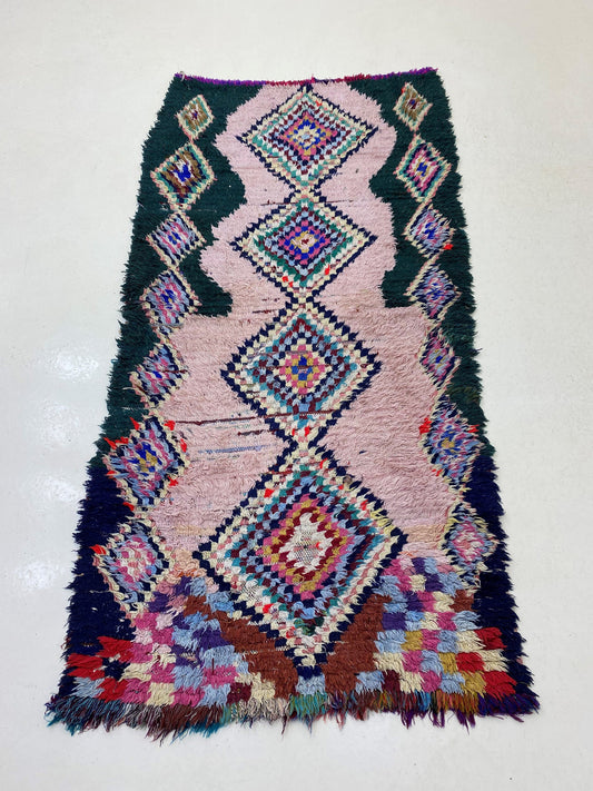 Vintage Moroccan Rug 3x7, Colorful Geometric Wool Runner, Vibrant Home Decor.