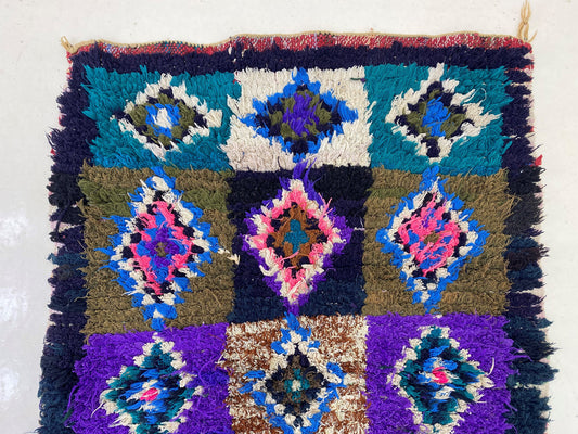 Geometric Colorful 9x3 Runner Rug, Vintage Moroccan Rug Runner.