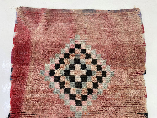 Vintage Diamond 3x8 Runner, Unique Moroccan Runner Rug.