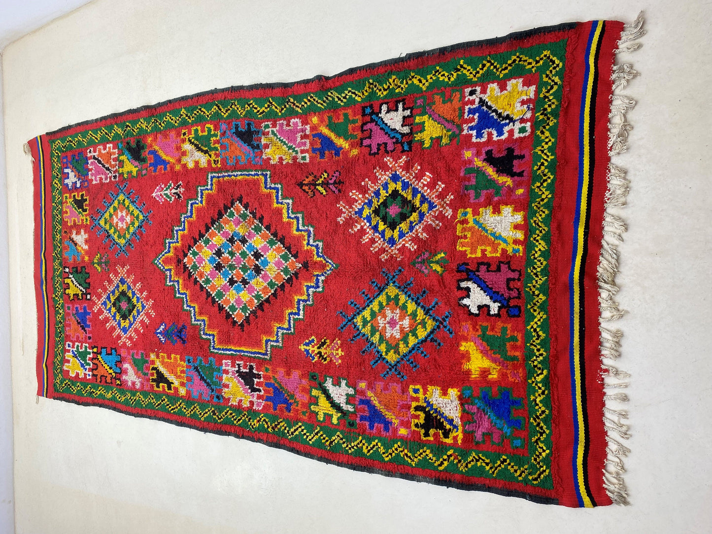 6x12 Wool Moroccan Area Rug, Vintage Colorful Design.