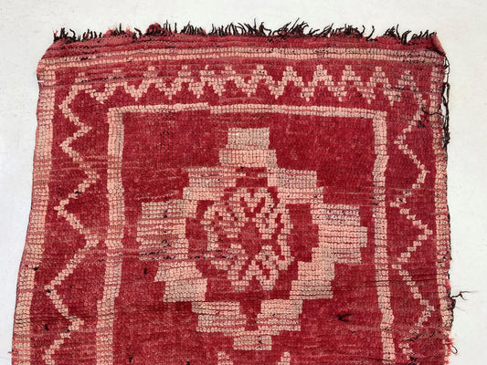 3x8 Wool Unique Vintage Moroccan Runner Rug.