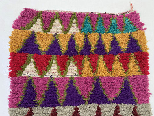 Small Colorful Moroccan rug, Geometric Vintage 3x5 Area Rug.