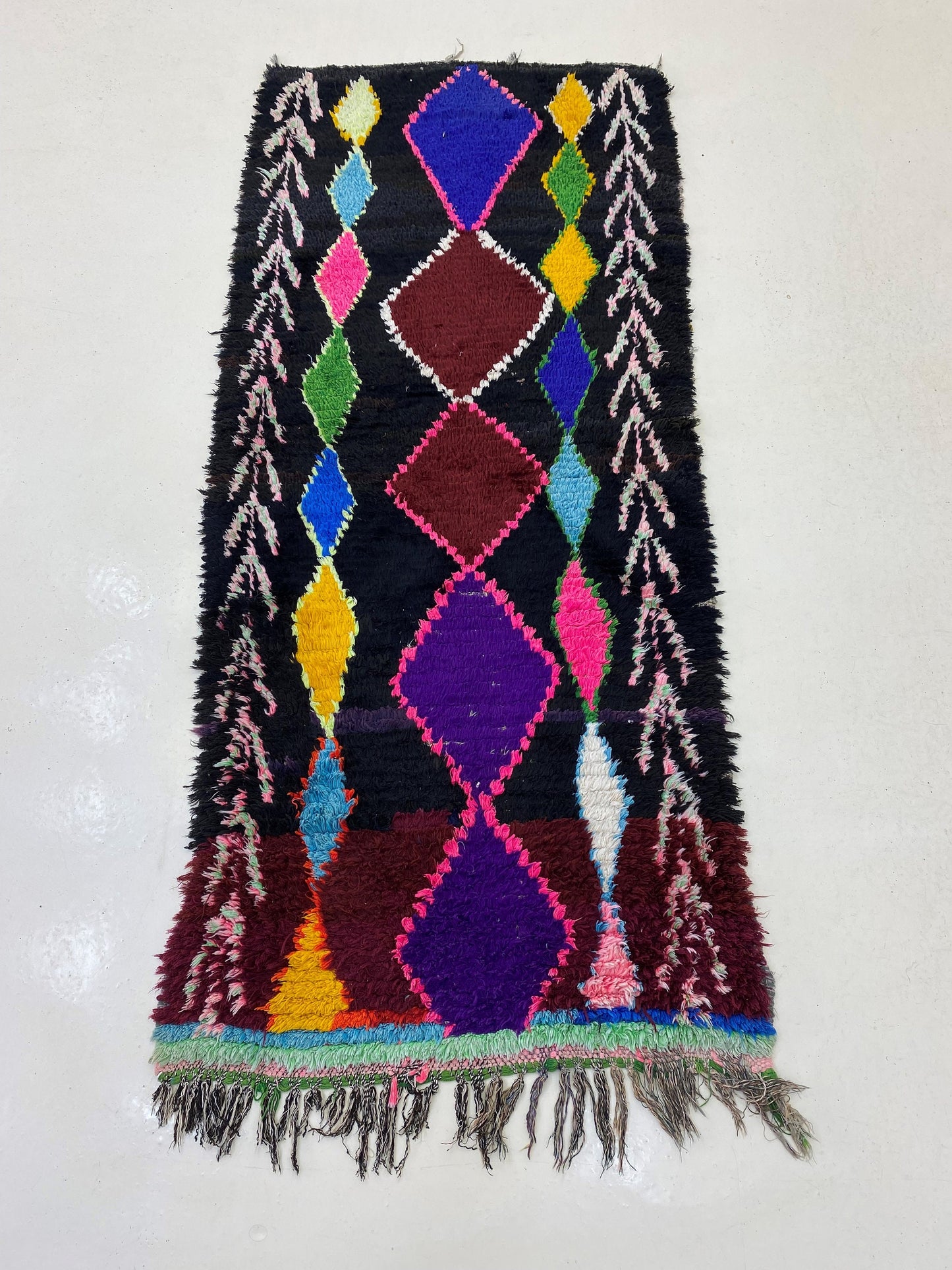 Unique 3x7 Moroccan Rug Runner, Diamond Vintage Runner Rug.