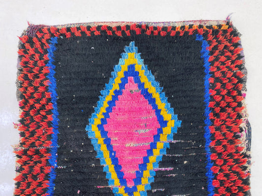 Diamond Colorful 3x6.5 Runner, Small Vintage runner, Moroccan Runner Rug.
