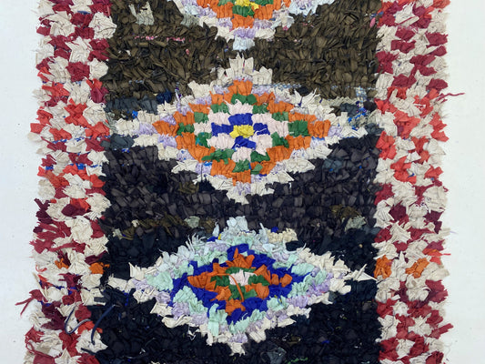 Boucherouite Moroccan Rug Runner 3x6, Vintage Berber Runner.