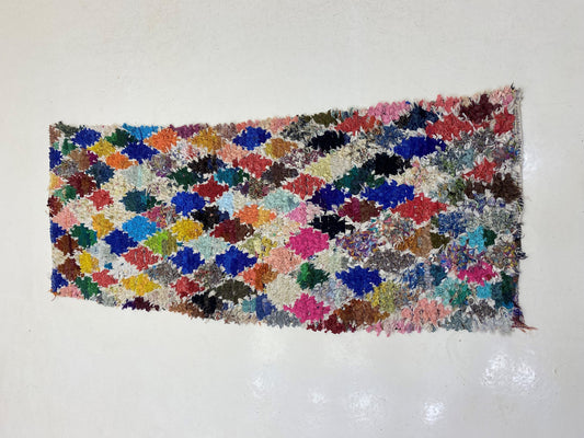 Tapis de couloir berbère marocain Boucherouite 3x6, décoration d'intérieur vintage colorée.