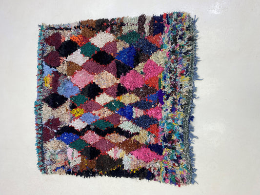 5x5 Unique Moroccan Diamond Rug, Boucherouite Area Rug.
