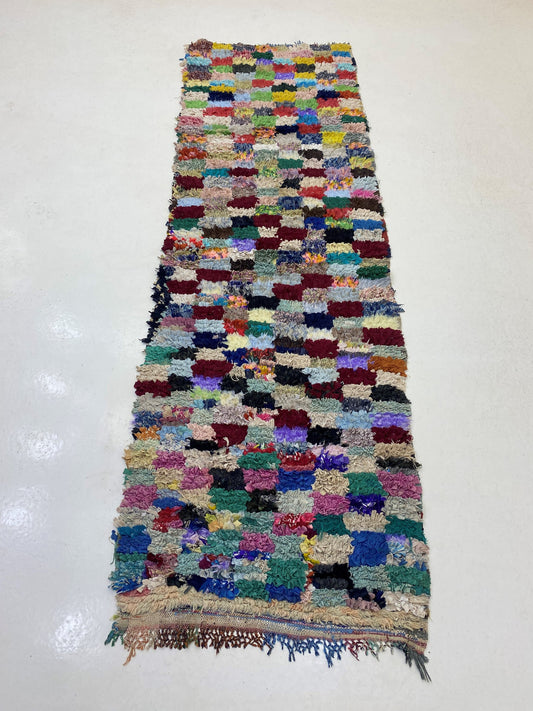 3x9 Boucherouite Moroccan Runner Rug, Berber Vintage Boho Decor.