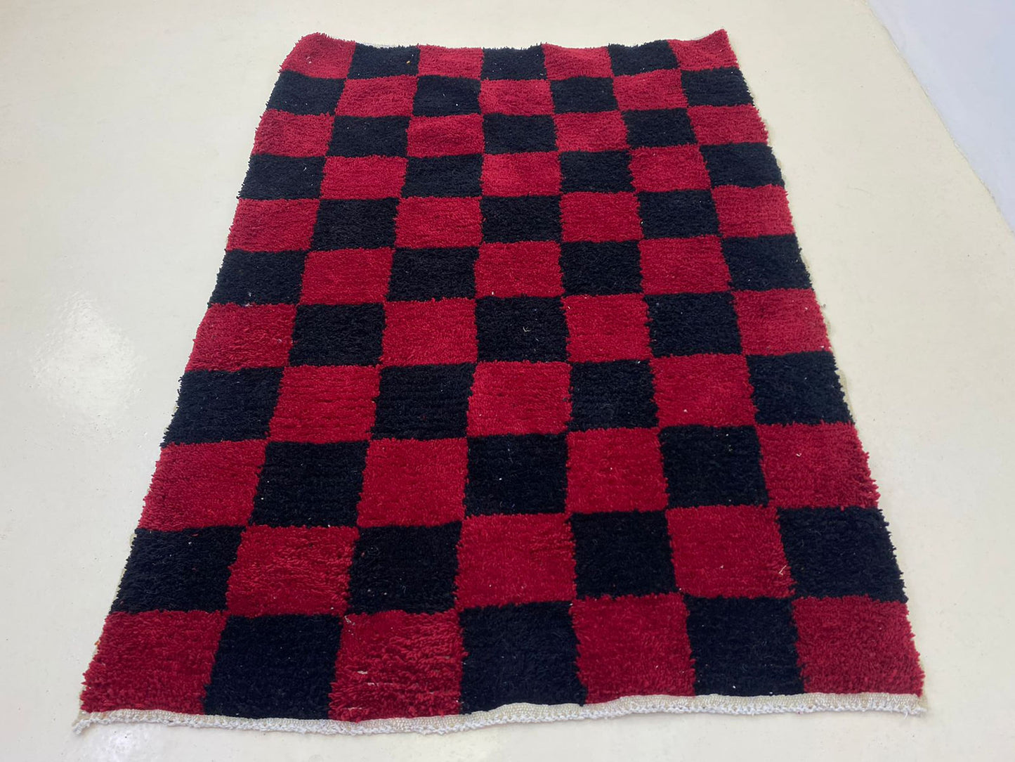 Moroccan checkered Rug, Black and Red Berber Rug for Your Home.