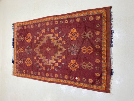 5x8 Moroccan Vintage Area Rug, Authentic Wool Boho Rug.